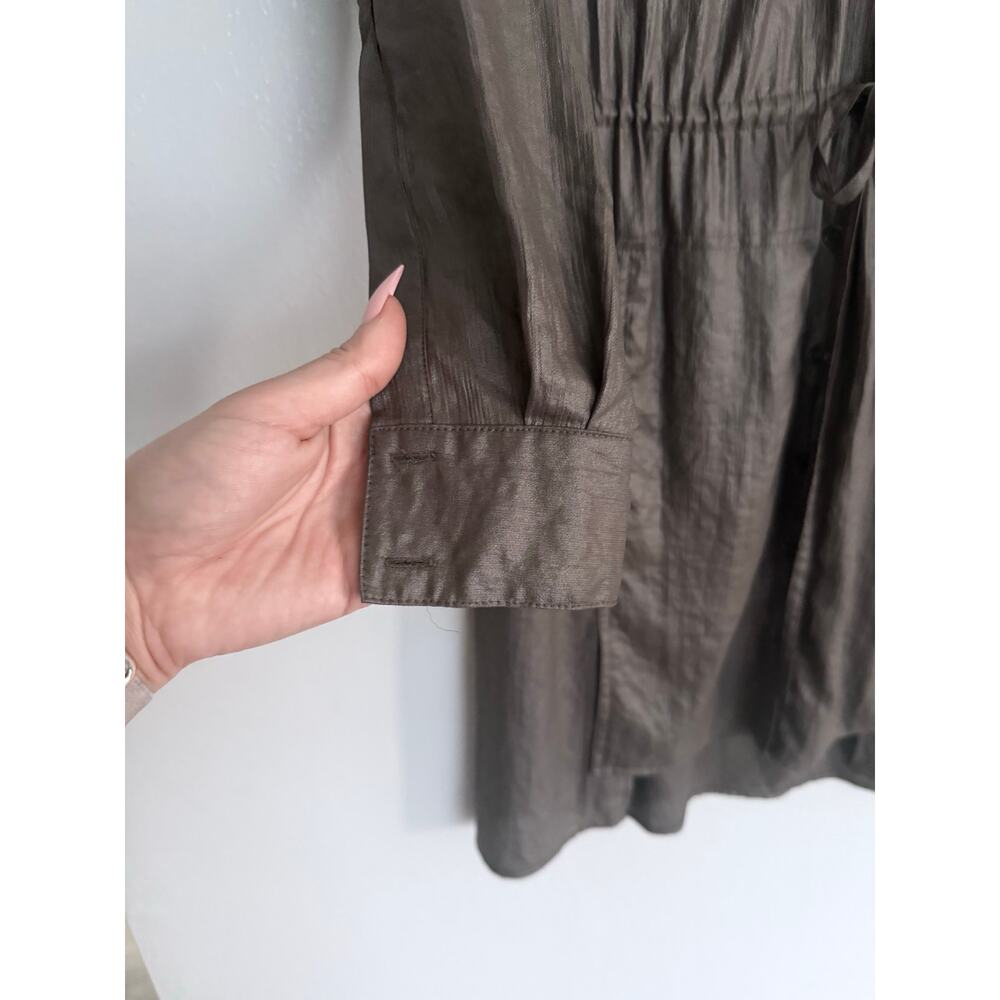 BCBGMAXAZRIA bcbg olive green lightweight semi sheer Olina button front dress - Picture 9 of 11